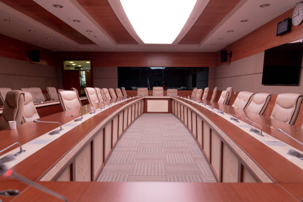 istock Brown empty meeting room just before meeting. 1071372082
