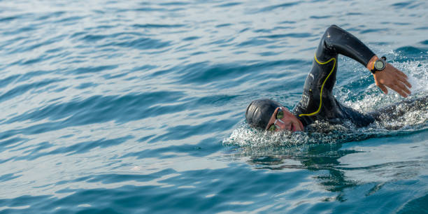 istock Open water swimmer swimming in sea 1071375700