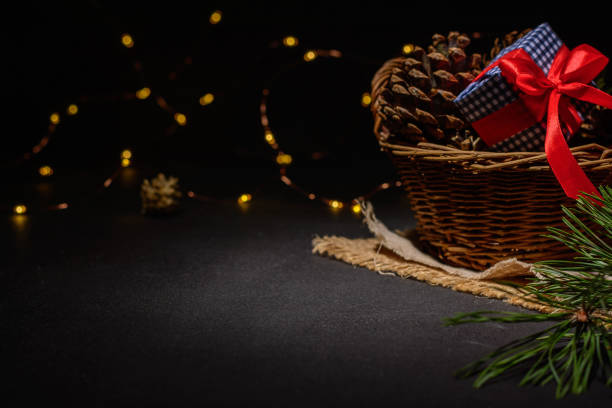 istock Dark Christmas background with small lights. Place for text. Blank for postcard or poster. 1071377354