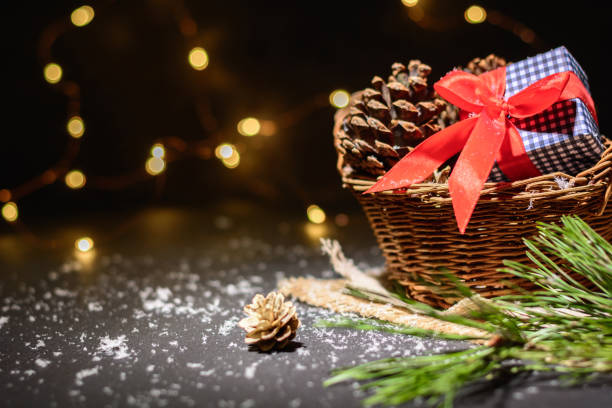 istock Dark Christmas background with small lights. Place for text. Blank for postcard or poster. 1071377404