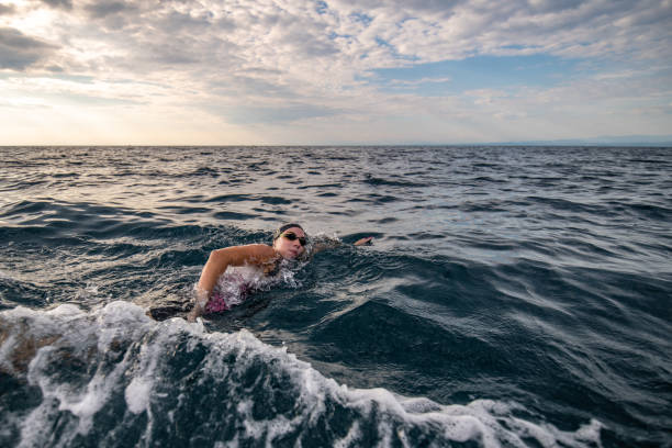 istock Open water swimmer swimming in sea 1071377408
