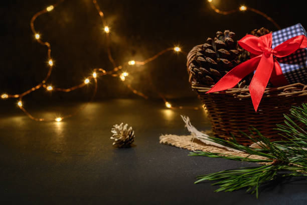 istock Dark Christmas background with small lights. Place for text. Blank for postcard or poster. 1071377532