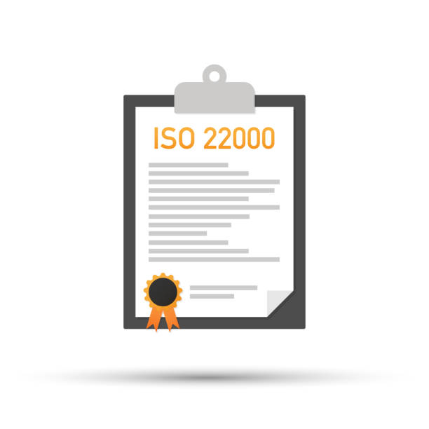 ilustrações de stock, clip art, desenhos animados e ícones de iso 22000 certified quality management system document paper. vector illustration. - 2322