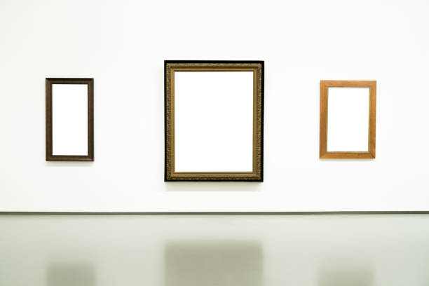 istock Blank empty golden frame on white background. Art gallery, museum exhibition white clipping path 1071380404