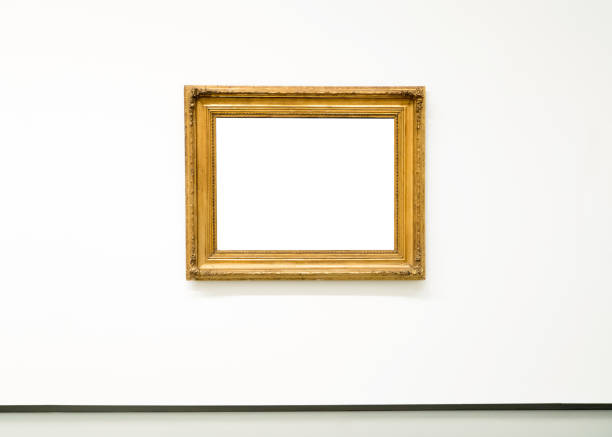 istock Blank empty golden frame on white background. Art gallery, museum exhibition white clipping path 1071380410