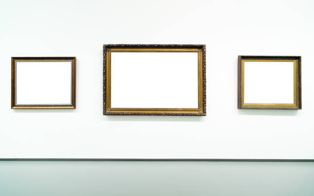 istock Blank empty golden frame on white background. Art gallery, museum exhibition white clipping path 1071380414