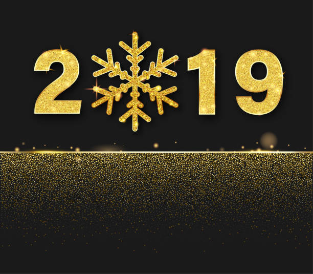 istock Black Happy New Year 2019 shiny poster with golden snowflake. 1071380832