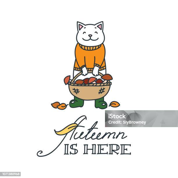 Autumn Is Here Stock Illustration - Download Image Now - Domestic Cat, Art, Autumn