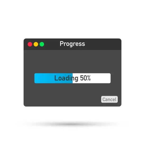 Vector illustration of Loading data window with progress bar on white background.