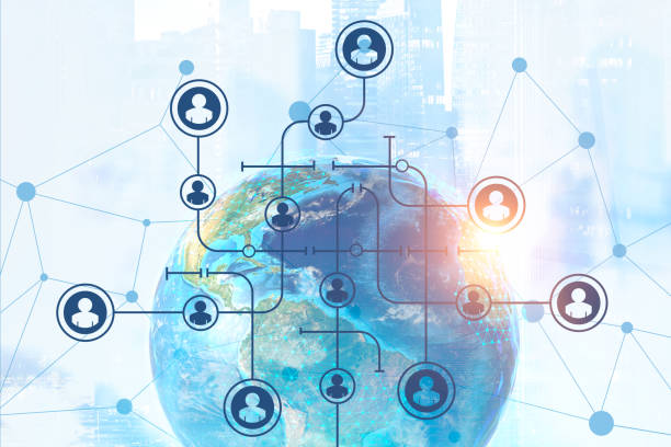 istock Polygonal Earth in city with global people network 1071383248