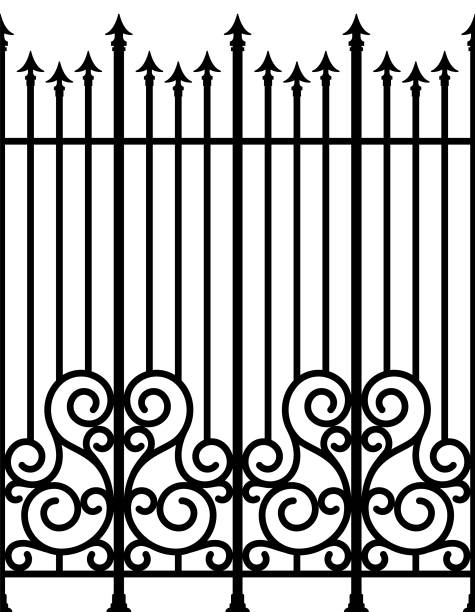 ilustraciones, imágenes clip art, dibujos animados e iconos de stock de valla arte nouveau vector art deco - iron fence