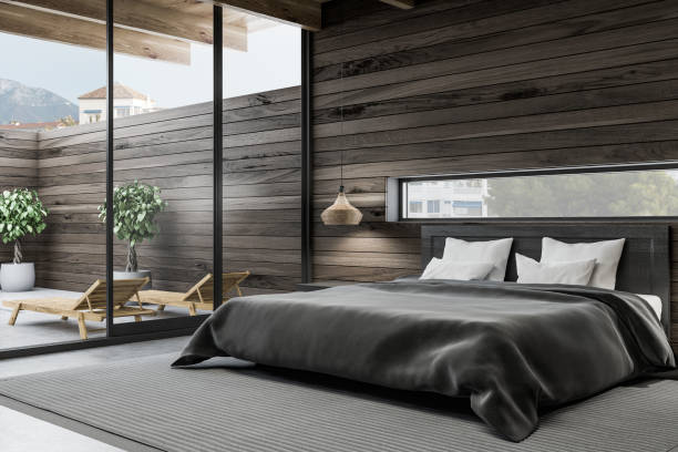 istock Dark wooden bedroom corner 1071383372