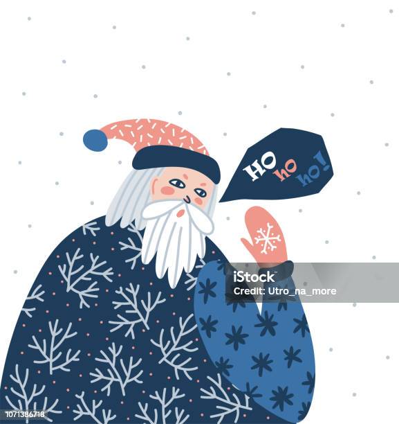 Santa Claus Portrait With Speech Bubble Ho Ho Ho Winter Holiday Poster Or Card Vector Christmas Illustration Stock Illustration - Download Image Now