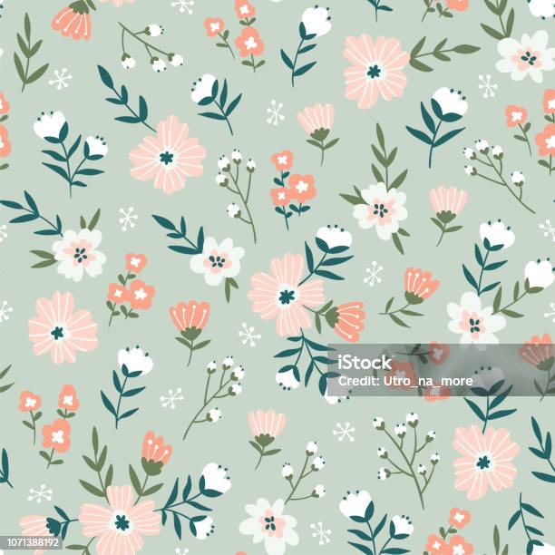 Trendy Seamless Floral Pattern Fabric Design With Simple Flowers Vector Cute Repeated Ditsy Pattern For Fabric Wallpaper Or Wrap Paper Stock Illustration - Download Image Now