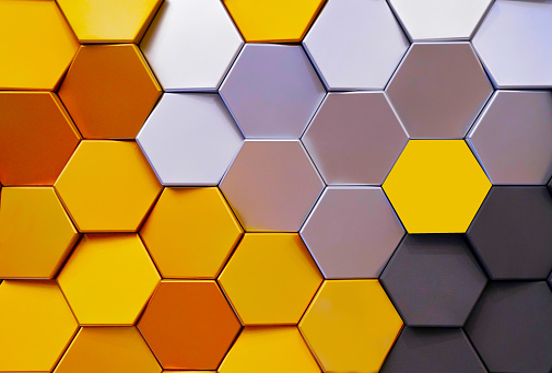 Modern technological background in the style of bee honeycombs. 3D rendering