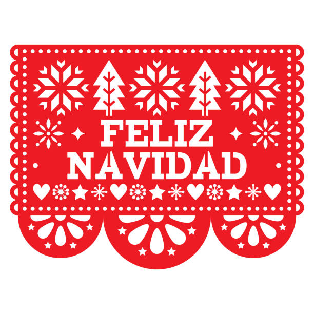 費裡茲納維達帕皮卡多向量設計, 墨西哥聖誕賀卡, 紅紙和白紙花環裝飾圖案 - navidad 幅插畫檔、美工圖案、卡通及圖標