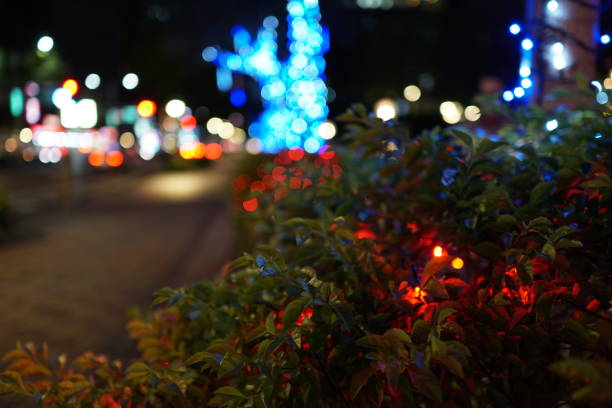 istock Colorful led lighting is hung on the street. 1071401832