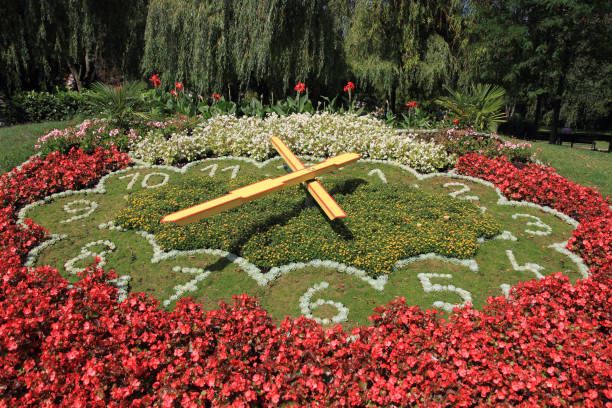 istock flowers clock in bomehian city Podebrady 1071404178
