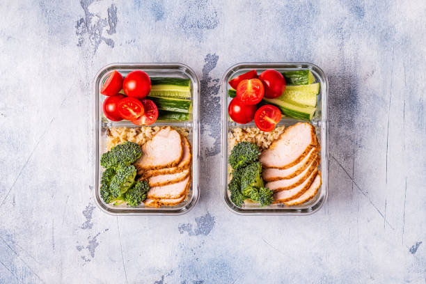 istock Healthy balanced lunch box with chicken, rice, vegetables 1071409044