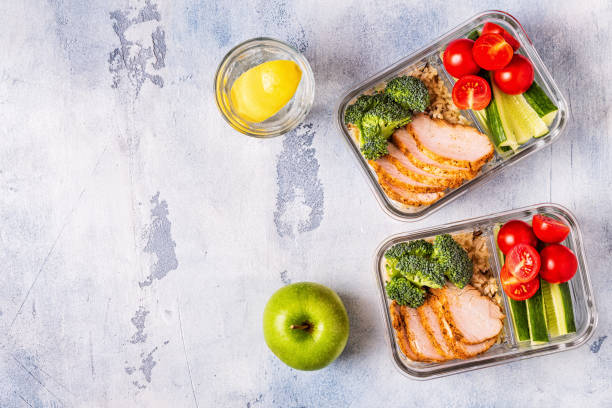 istock Healthy balanced lunch box with chicken, rice, vegetables 1071409046