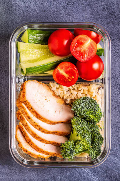 istock Healthy balanced lunch box with chicken, rice, vegetables 1071409128