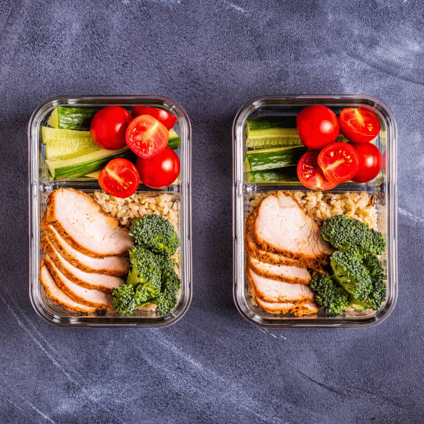 istock Healthy balanced lunch box with chicken, rice, vegetables 1071409166
