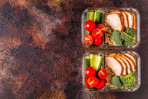 istock Healthy balanced lunch box with chicken, rice, vegetables 1071409180