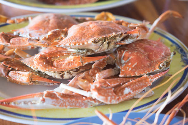 istock Steamed crab on dish ready to eat 1071420376