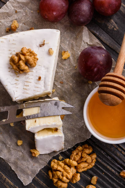 istock delicious creamy camembert cheese on a wooden rustic background 1071430694