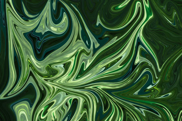 istock Liquify Abstract Pattern With DarkGreen, ForestGreen And OliveDrab Graphics Color Art Form. Digital Background With Liquifying Flow. 1071430830