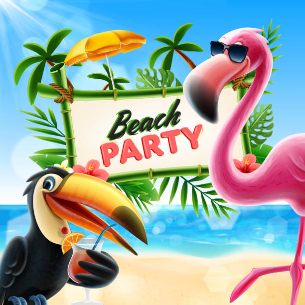 beach-party - summer party drink umbrella concepts stock-grafiken, -clipart, -cartoons und -symbole