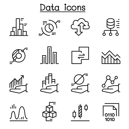 Data Diagram Graph Infographic Icon Set In Thin Line Style Stock ...