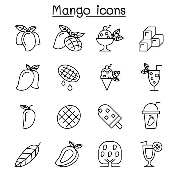 マンゴーのアイコンを薄い線のスタイルの設定 - マンゴー点のイラスト素材／クリップアート素材／マンガ素材／アイコン素材