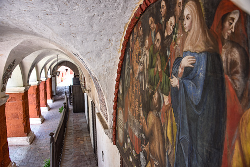 Religious art work on display in the Santa Catalina Monastery, a UNESCO World Heritage site in Arequipa, Peru