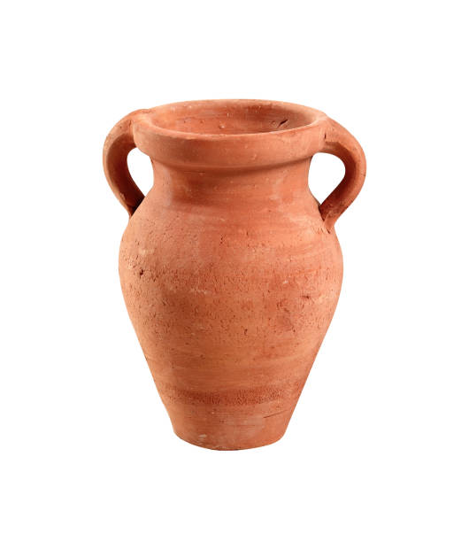Painted clay amphora. Isolated on white background.