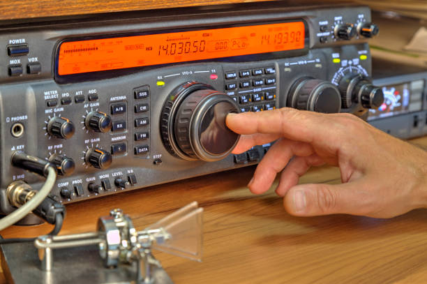 Modern high frequency radio amateur transceiver Modern high frequency radio amateur transceiver closeup radio broadcasting photos stock pictures, royalty-free photos & images