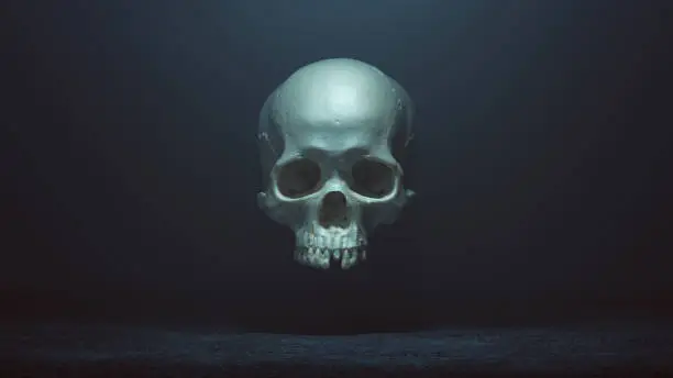 Floating Evil Skull Spirit in a foggy void 3d Illustration skull scan thingiverse scsuvizlab CC Attribution