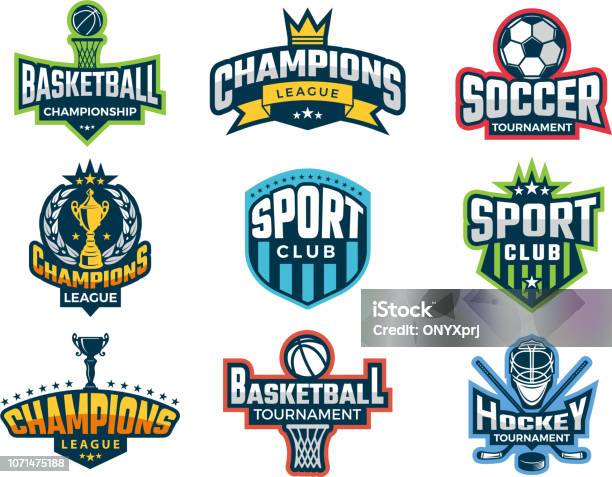 Sport Logos Emblem Of College Team Cup Competitions Athlete Recreation Labels And Vector Badges Isolated Stock Illustration - Download Image Now