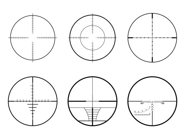 ilustraciones, imágenes clip art, dibujos animados e iconos de stock de conjunto de ámbitos de cruz ar. punto de mira blanco rifle de francotirador militar - telescopic sight