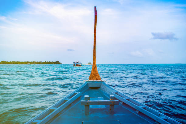 Landscape of beautiful sunset in Maldives stock photo