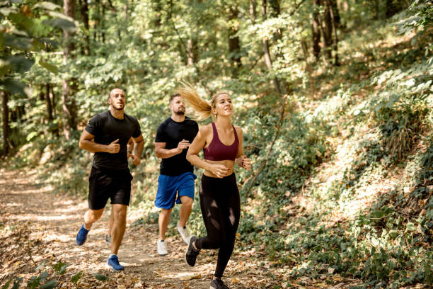 Friends running in the nature
