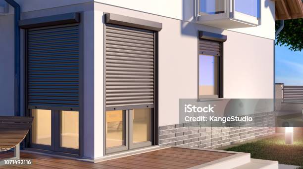 Window Roller Shutters Stock Photo - Download Image Now - Window Blinds, Shutter, Window