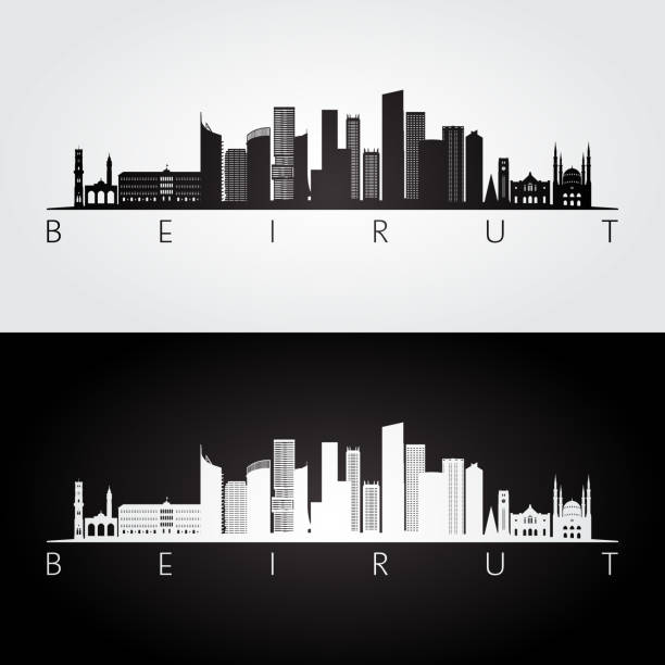 ilustraciones, imágenes clip art, dibujos animados e iconos de stock de silueta de horizonte y puntos de referencia de beirut, diseño blanco y negro, vector de ilustración. - lebanon