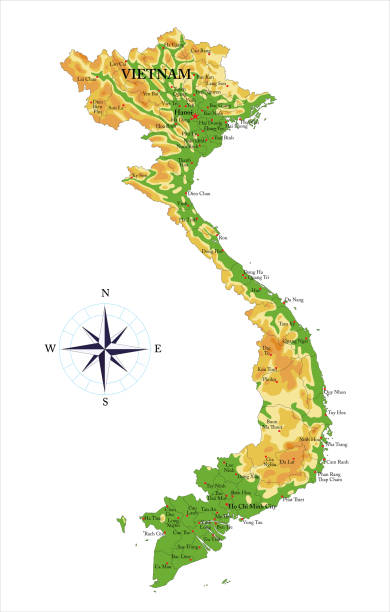 Vietnam physical map Highly detailed physical map of the Vietnam,in vector format,with all the relief forms,regions and big cities. vietnam stock illustrations