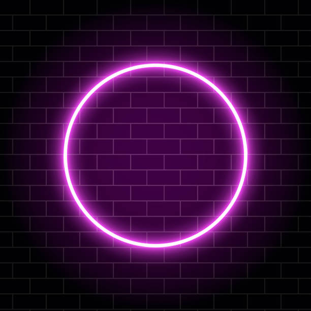 istock Neon circle lamp isolated on brick wall. Pink glowing circle bulb. Sparkling circle banner with place for text. Modern neon design. Colorful festive frame. Vector illustration 1071500266