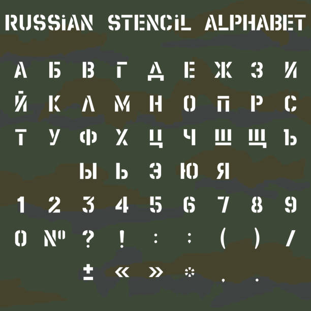 ilustrações, clipart, desenhos animados e ícones de alfabeto russo estêncil. - dazzle