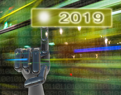 Robot Hand Touching 2019 Button