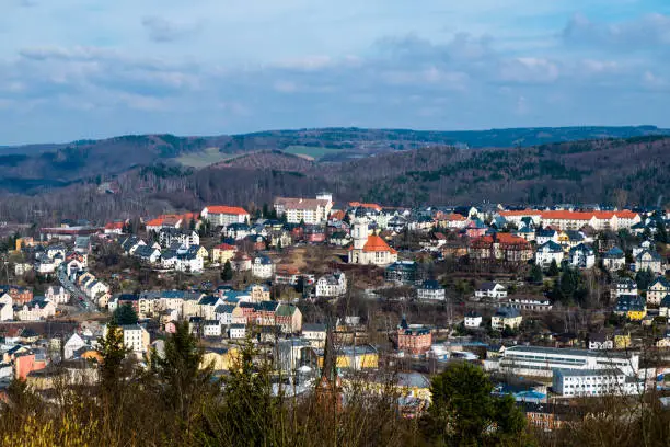 Panorama city Aue in the Erzgebirge Saxony Germany