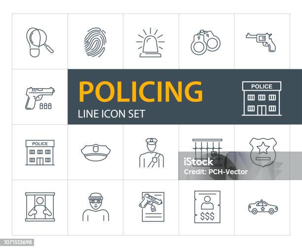 Policing Line Icon Set Stock Illustration - Download Image Now - Breaking, Computer Graphic, Concepts