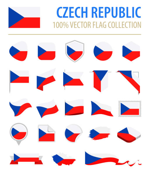 ilustraciones, imágenes clip art, dibujos animados e iconos de stock de república checa - bandera icono vector plano conjunto - czech republic czech flag flag national flag